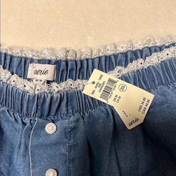 Blue Denim Printed PJ Shorts with White Lace Trim - Picture 2 of 4